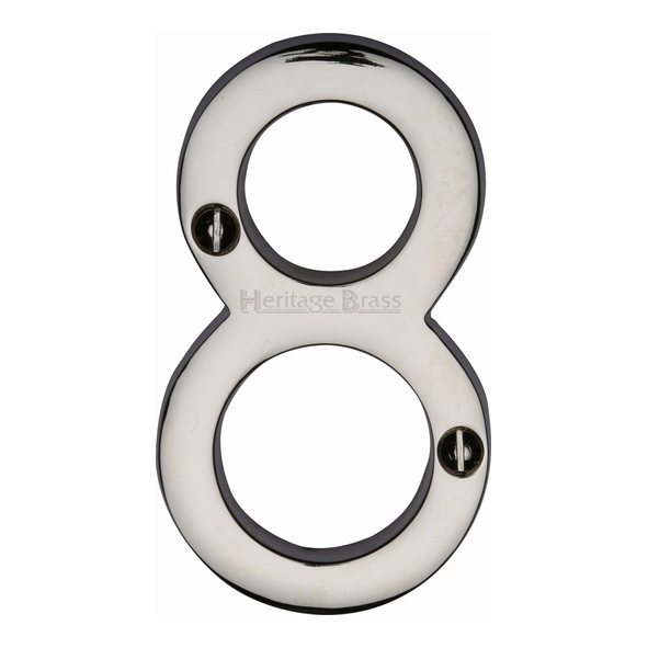 C1561 8-PNF • 76mm • Polished Nickel • Heritage Brass Face Fixing Numeral 8